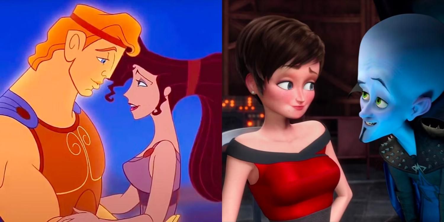 Hercules and Meg looking at each other and MEgamind looking at Roxanne