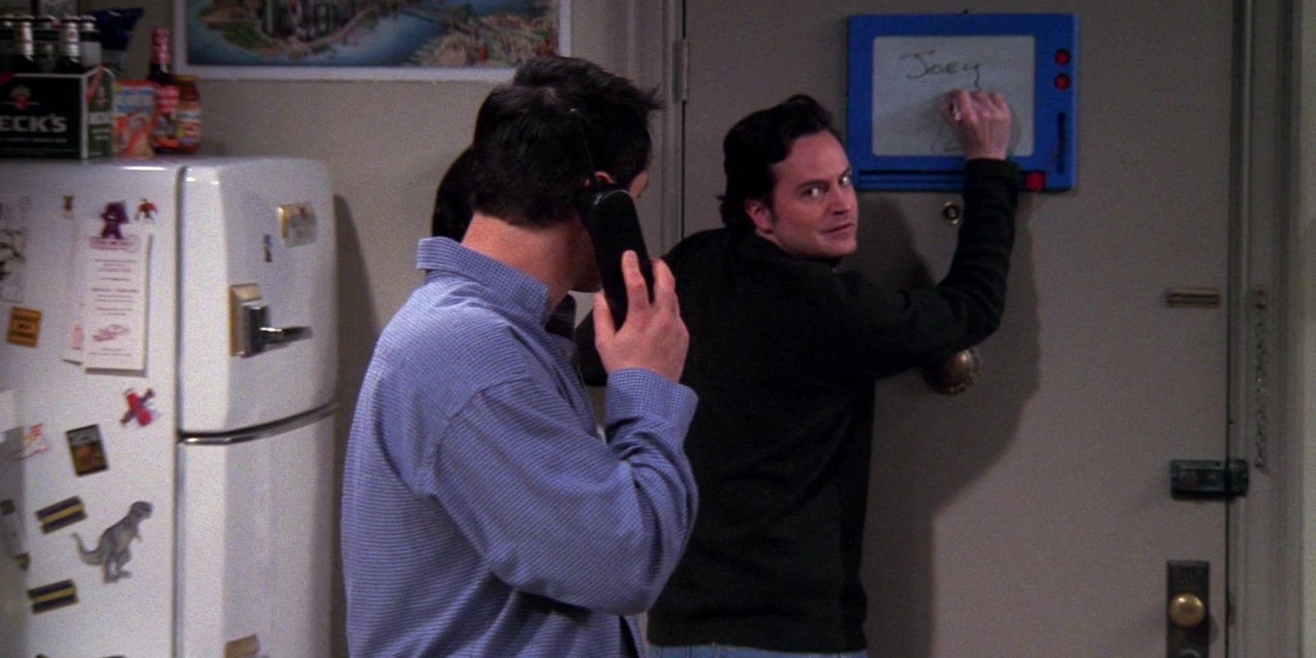 Joey watches Chandler sketch in Friends