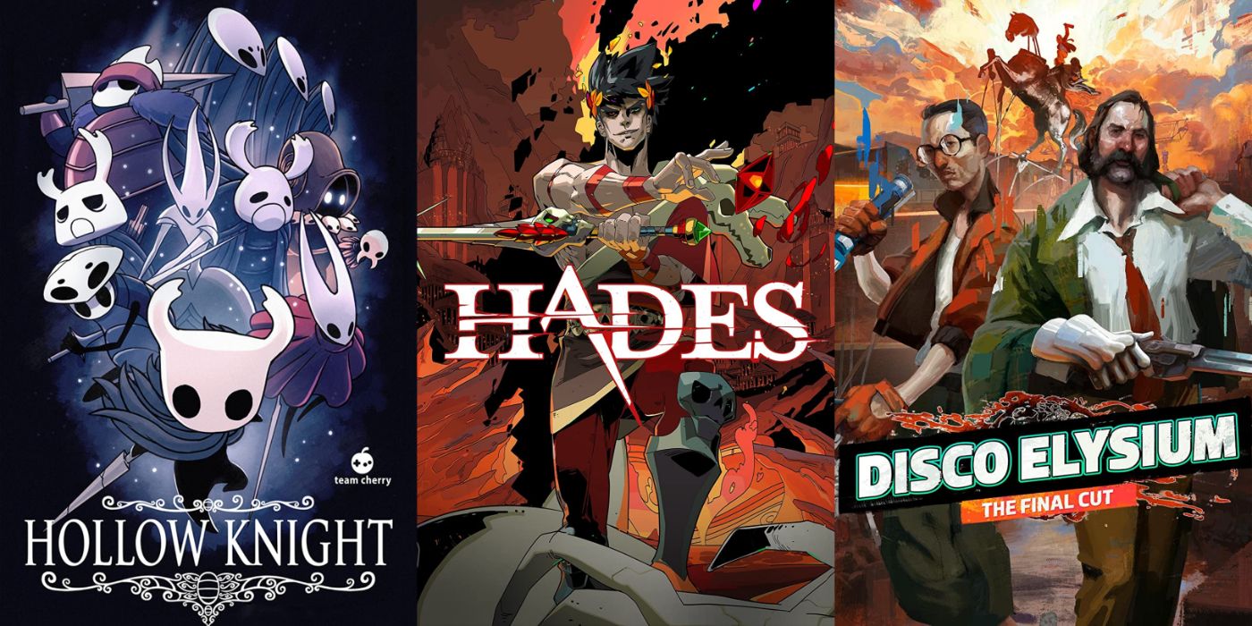Split image of Hollow Knight, Hades, and Disco Elysium.