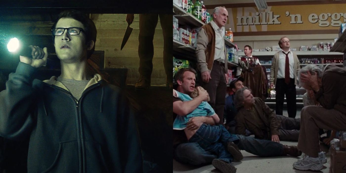Split image of Logan in The Open House and David and the main characters in The Mist