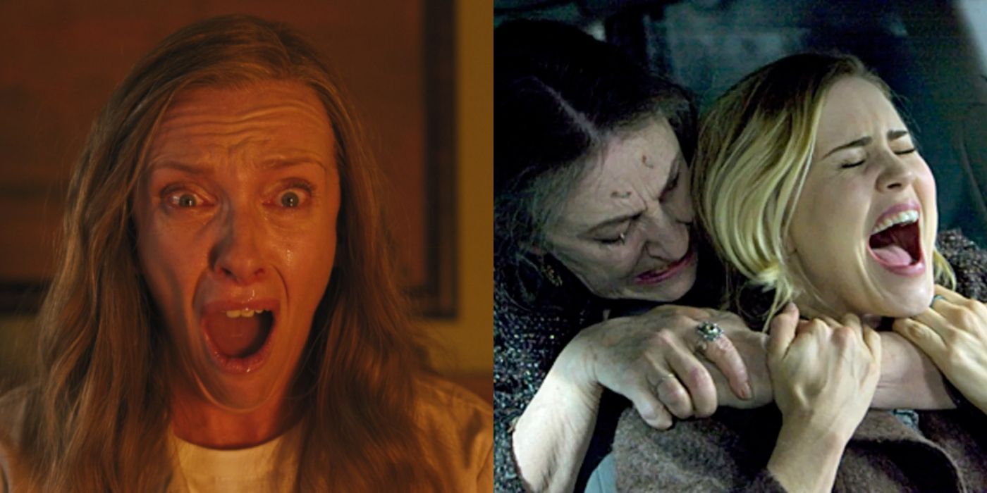 Split image of Annie screaming in Hereditary and Christine yelling in Drag Me To Hell