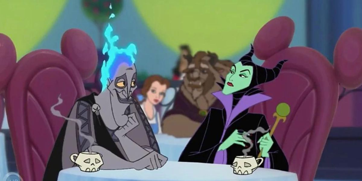 Hades and Maleficent eating together in House of Mouse