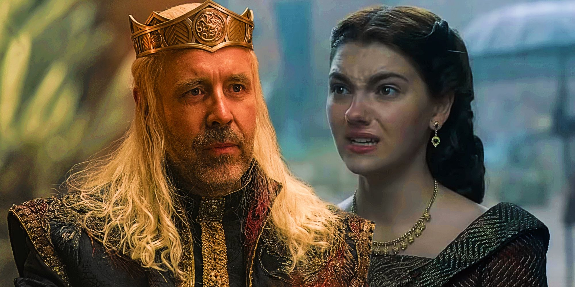 Paddy Considine as King Viserys and Emily Carey as Alicent Hightower in House Of The Dragon Episode 5