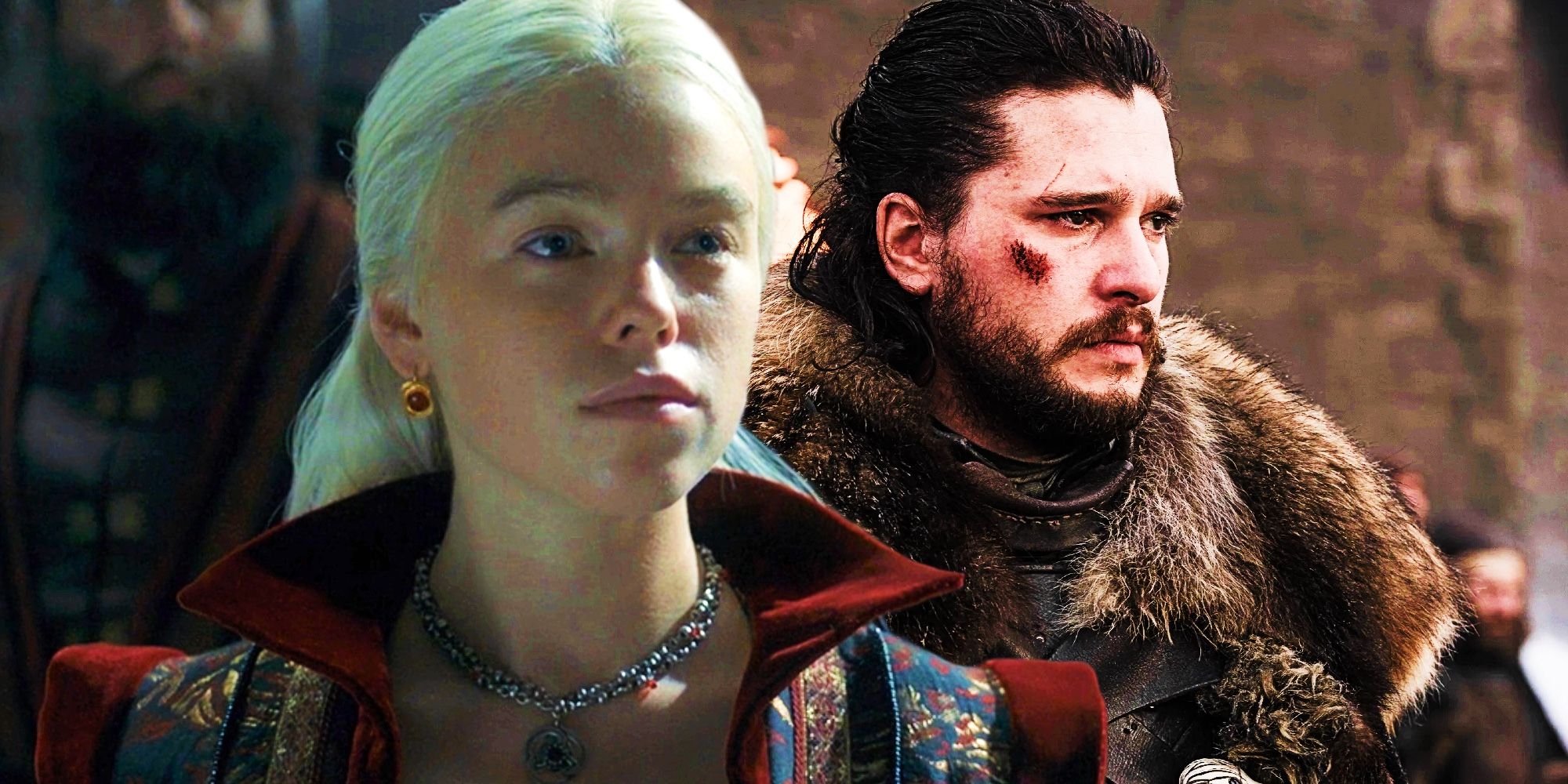 Milly Alcock as Rhaenyra Targaryen and Kit Harington as Jon Snow