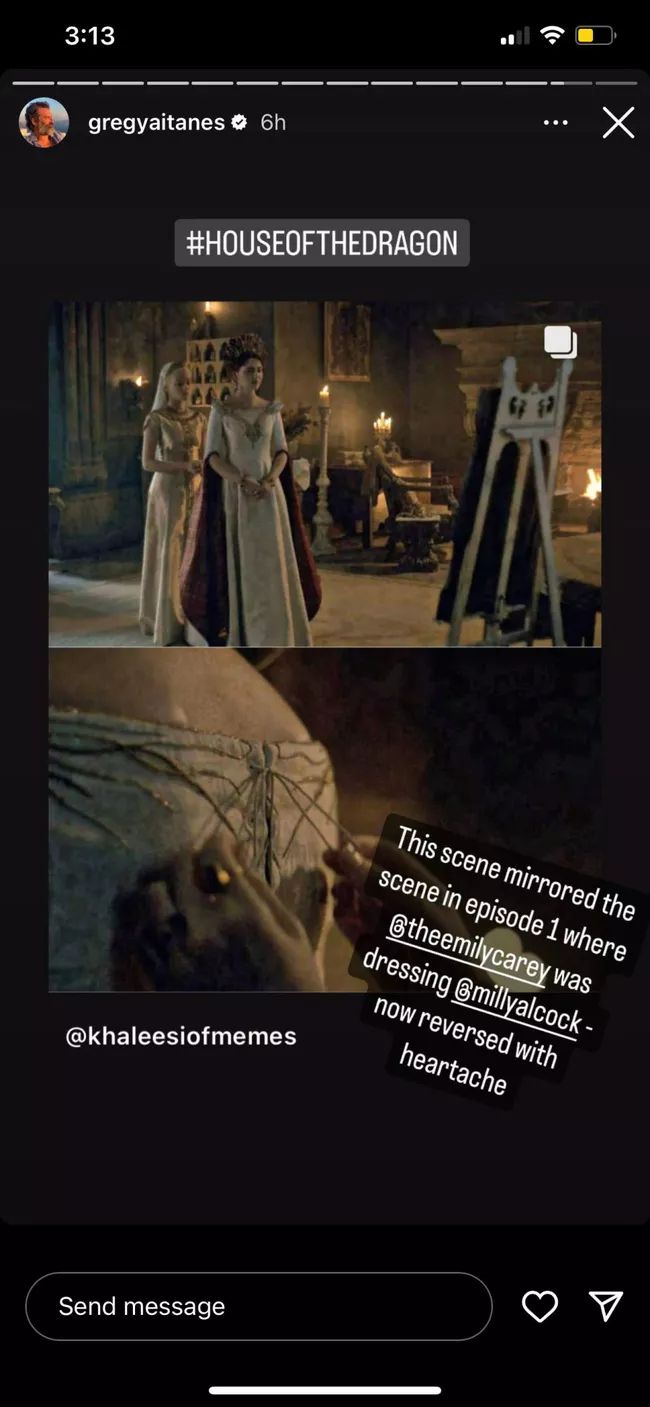 Instagram story screenshot of a deleted House of the Dragon scene