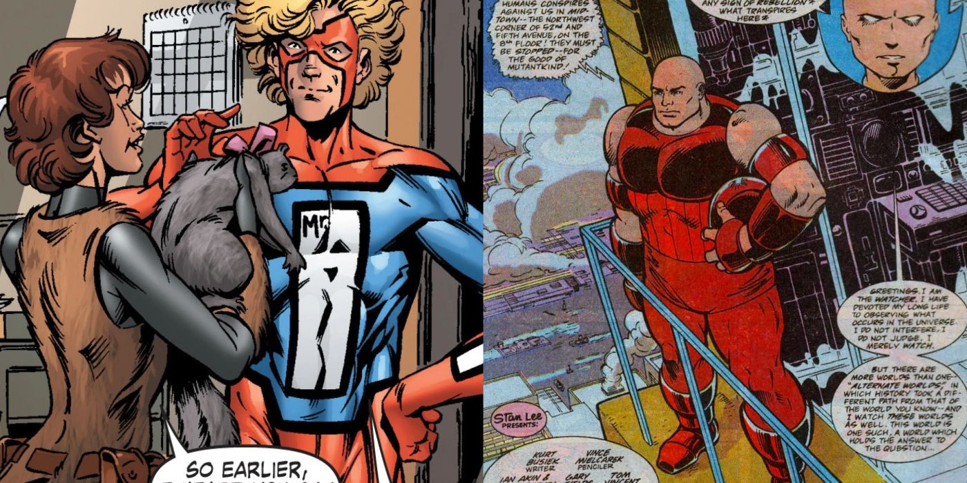 Split image showing Mr. Immortal and Xavier in Marvel comics