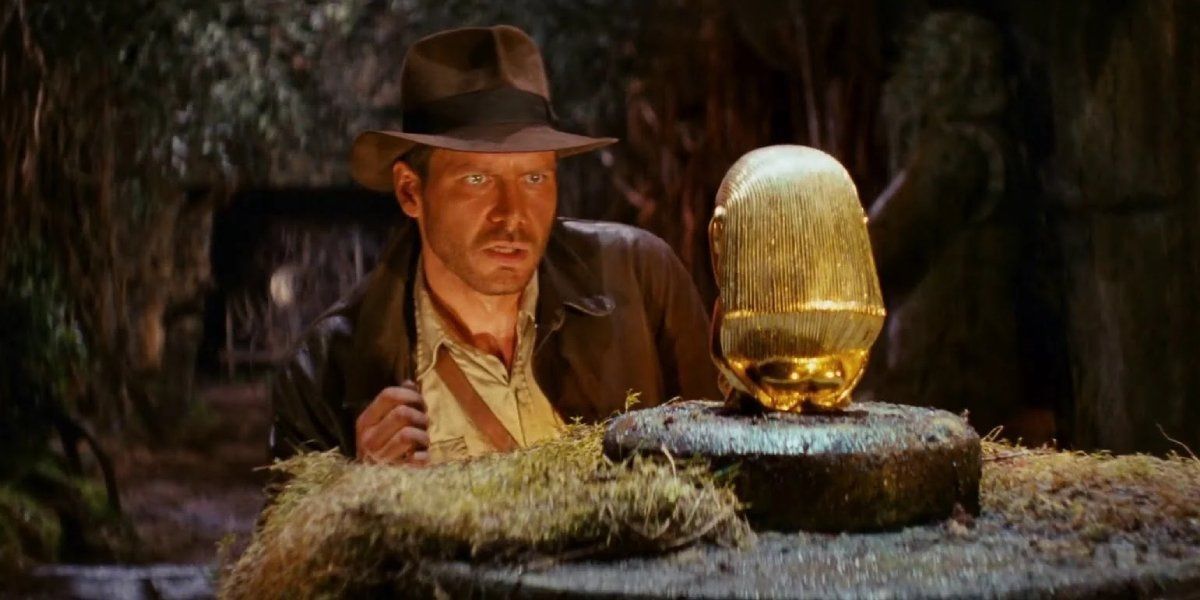 Indiana Jones em um templo antigo em Raiders of the Lost Ark