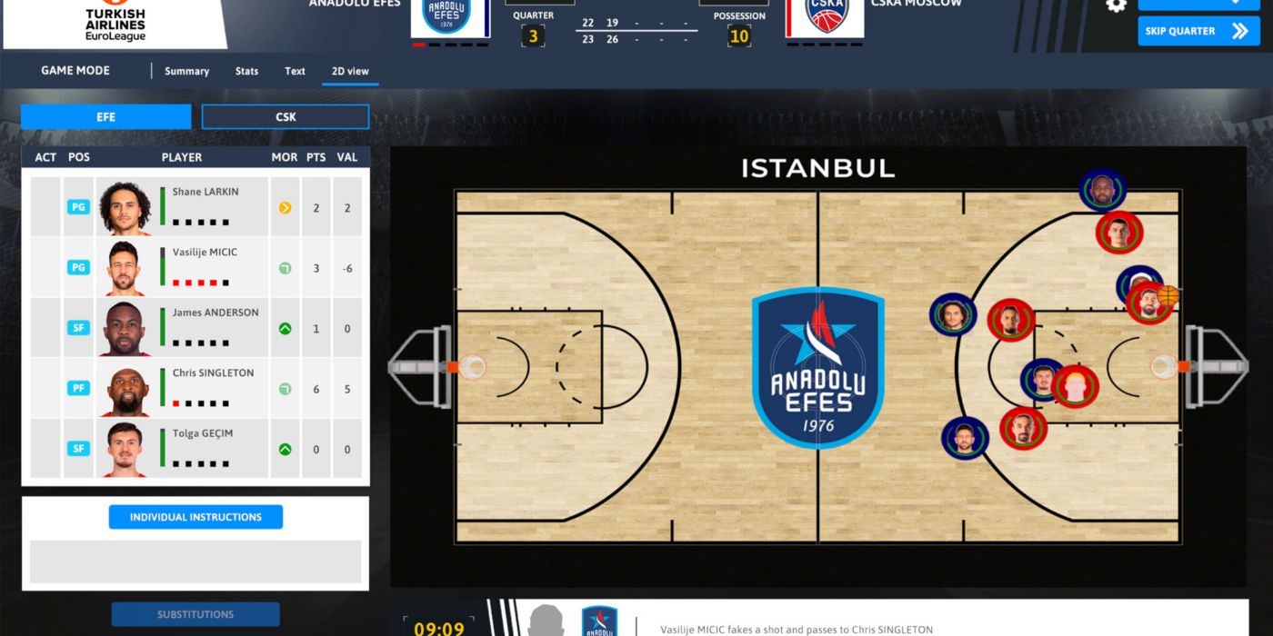 International Basketball Manager interface