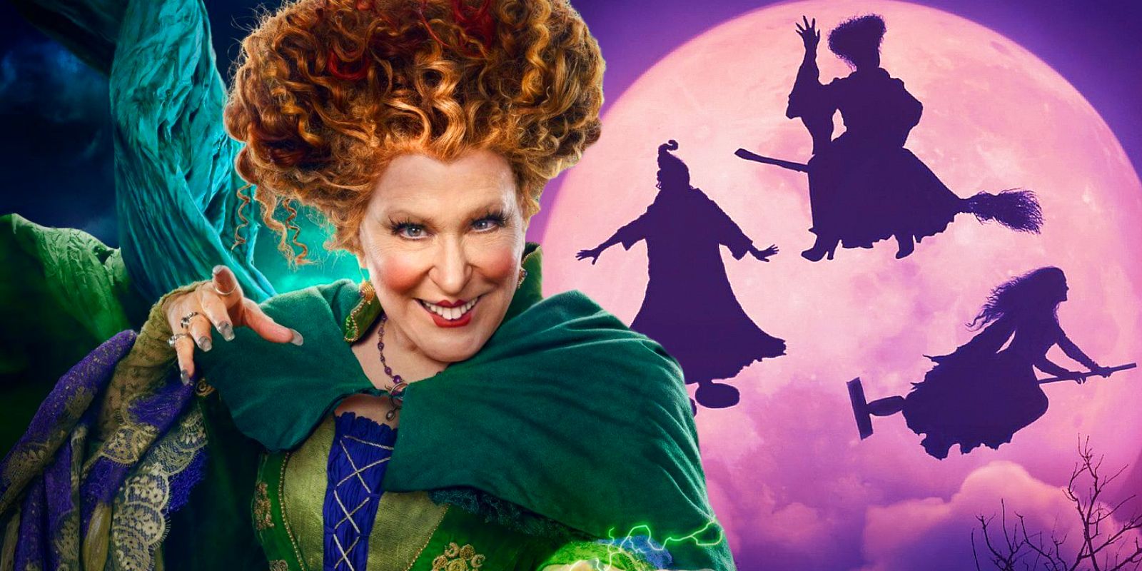 Bette Midler as Winifred Sanderson with the Hocus Pocus 2 poster
