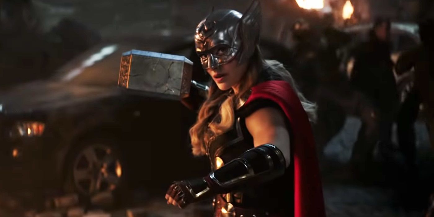 Jane Foster wields Mjolnir in Thor Love and Thunder