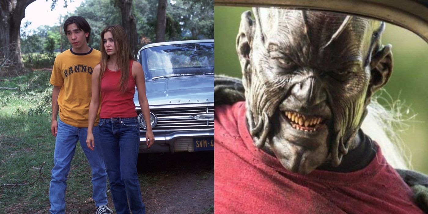 Split image of Darry and Trish and The Creeper creature in Jeeper's Creepers