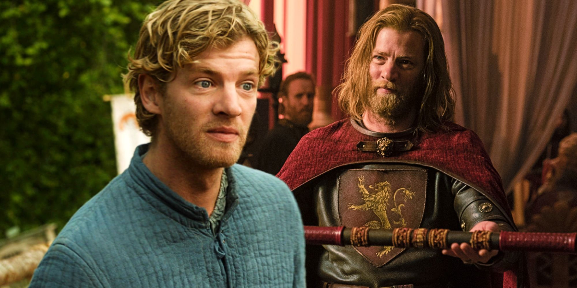 Blended image of Jefferson Hall as Ser Hugh of the Vale in Game of Thrones and Jason Lannister in House of the Dragon