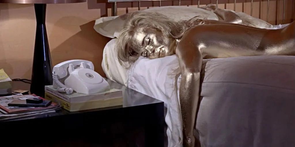 Jill Masterson jaz morta pintada de ouro em Goldfinger