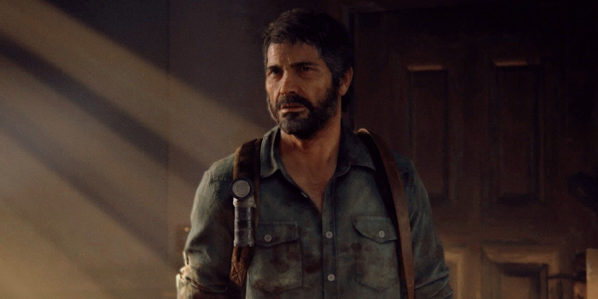 Joel Miller vestindo uma mochila em The Last of Us 