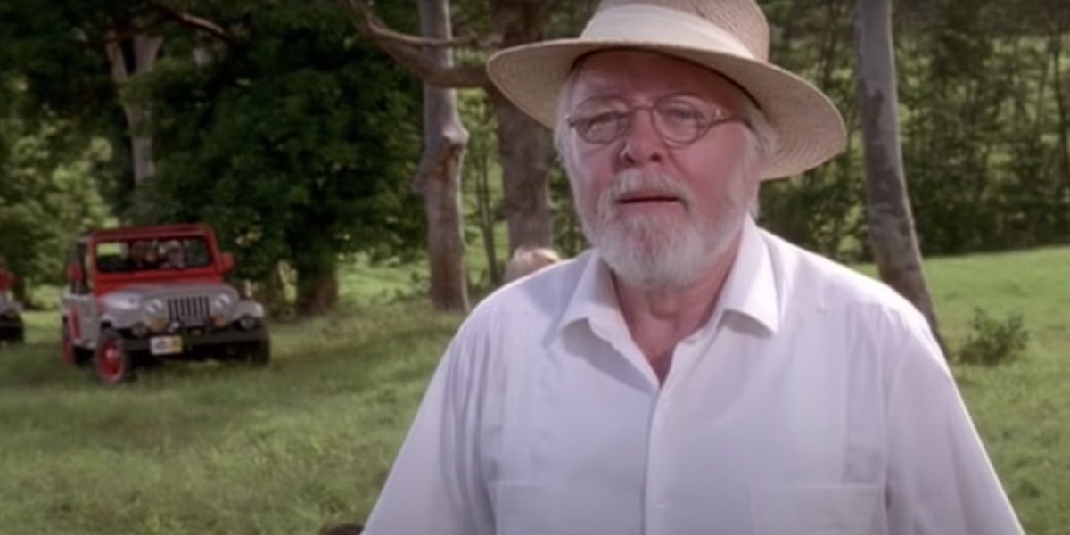 John Hammond welcomes his guests to Jurassic Park