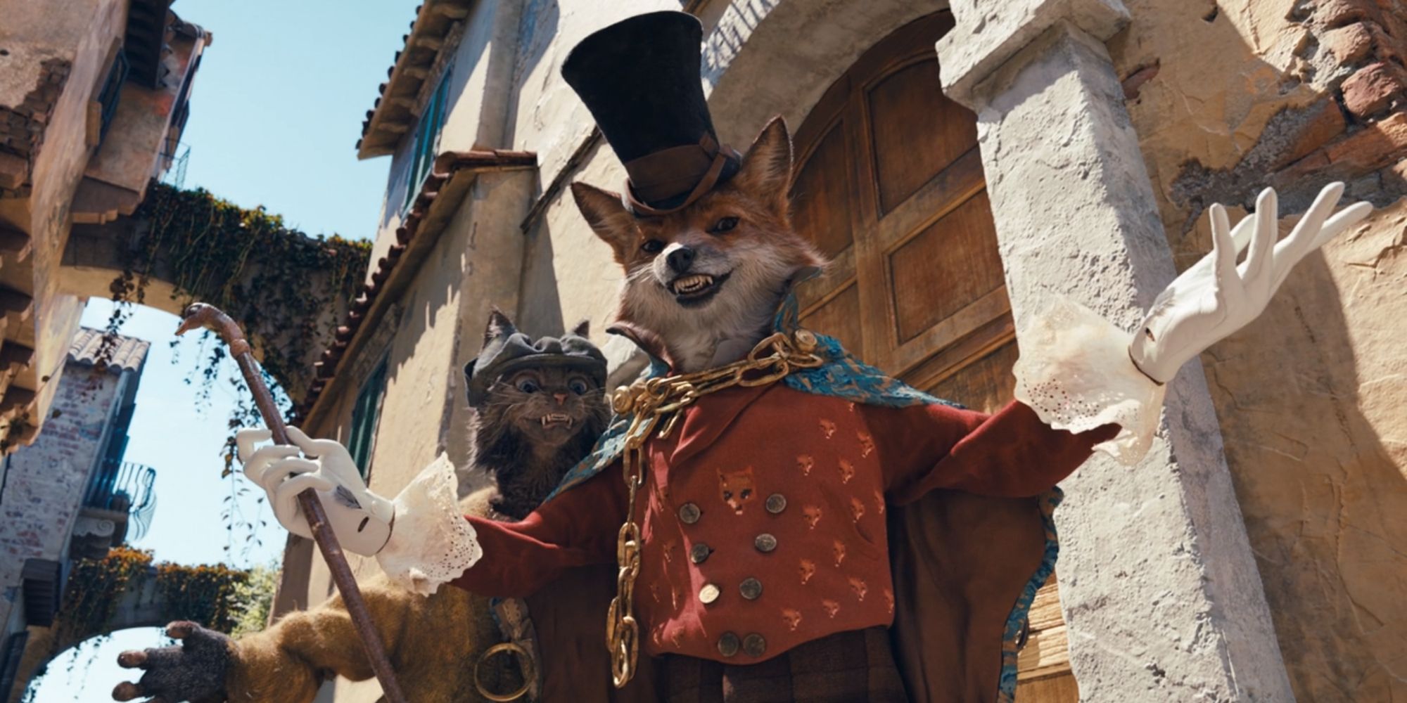 Keegan-Michael Key as Honest John and Gideon manipulating Pinocchio in the street in Pinocchio (2022)