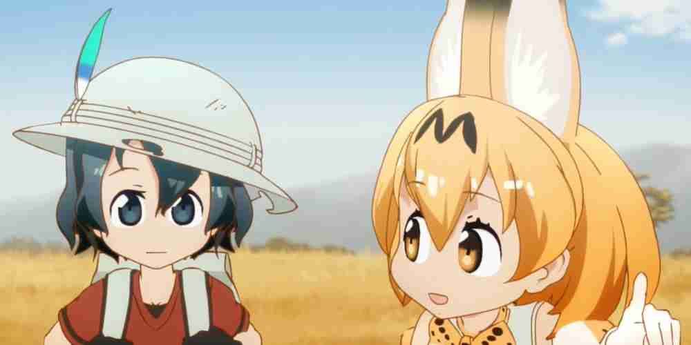 Two animal themed girls standing in a savanah.