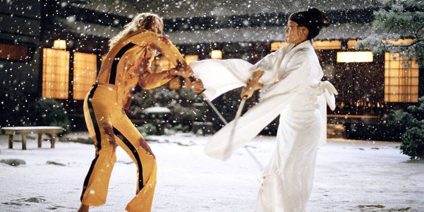 The Bride and O-Ren fighting in the snow in Kill Bill