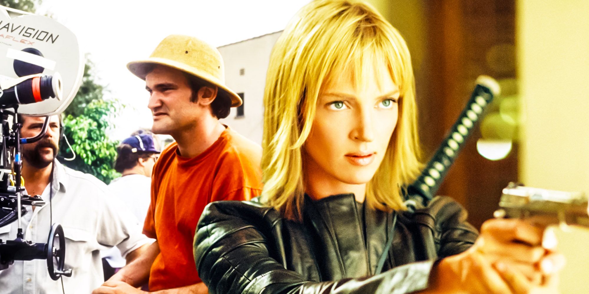 Quentin Tarantino and Uma Thurman in Kill Bill.