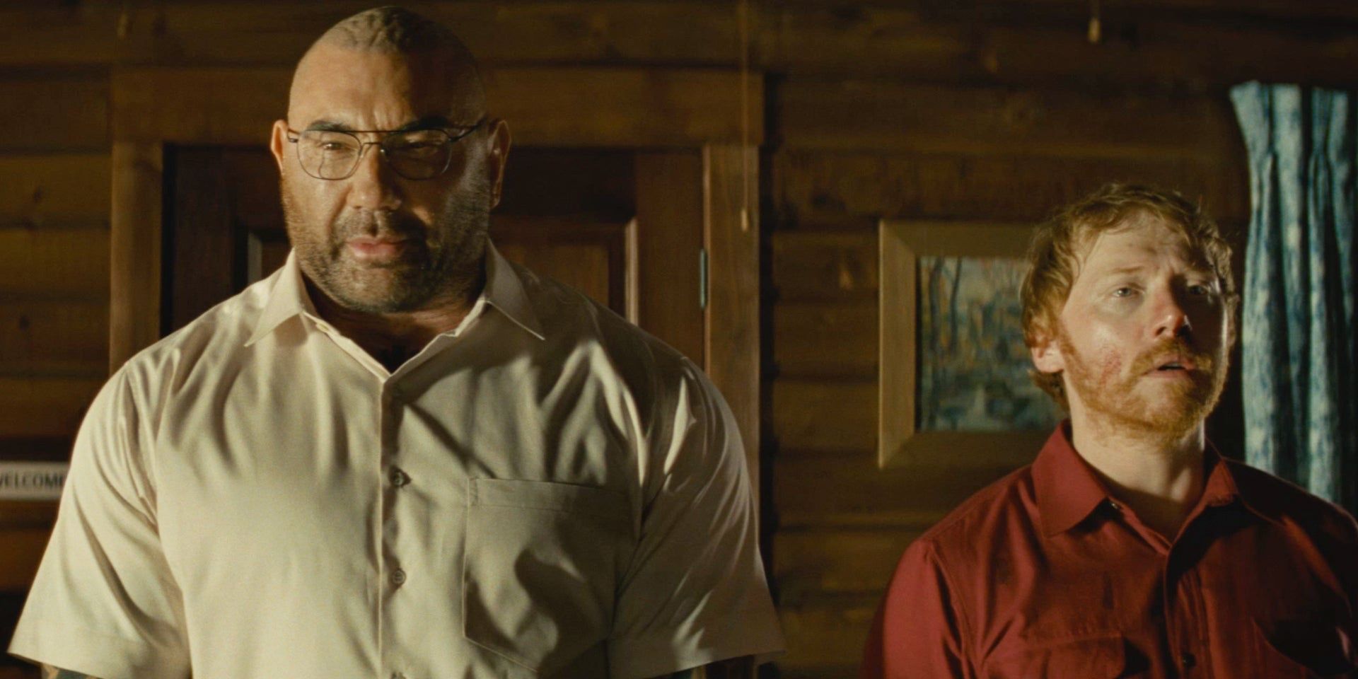 Dave Bautista and Rupert Grint in Knock at the Cabin.