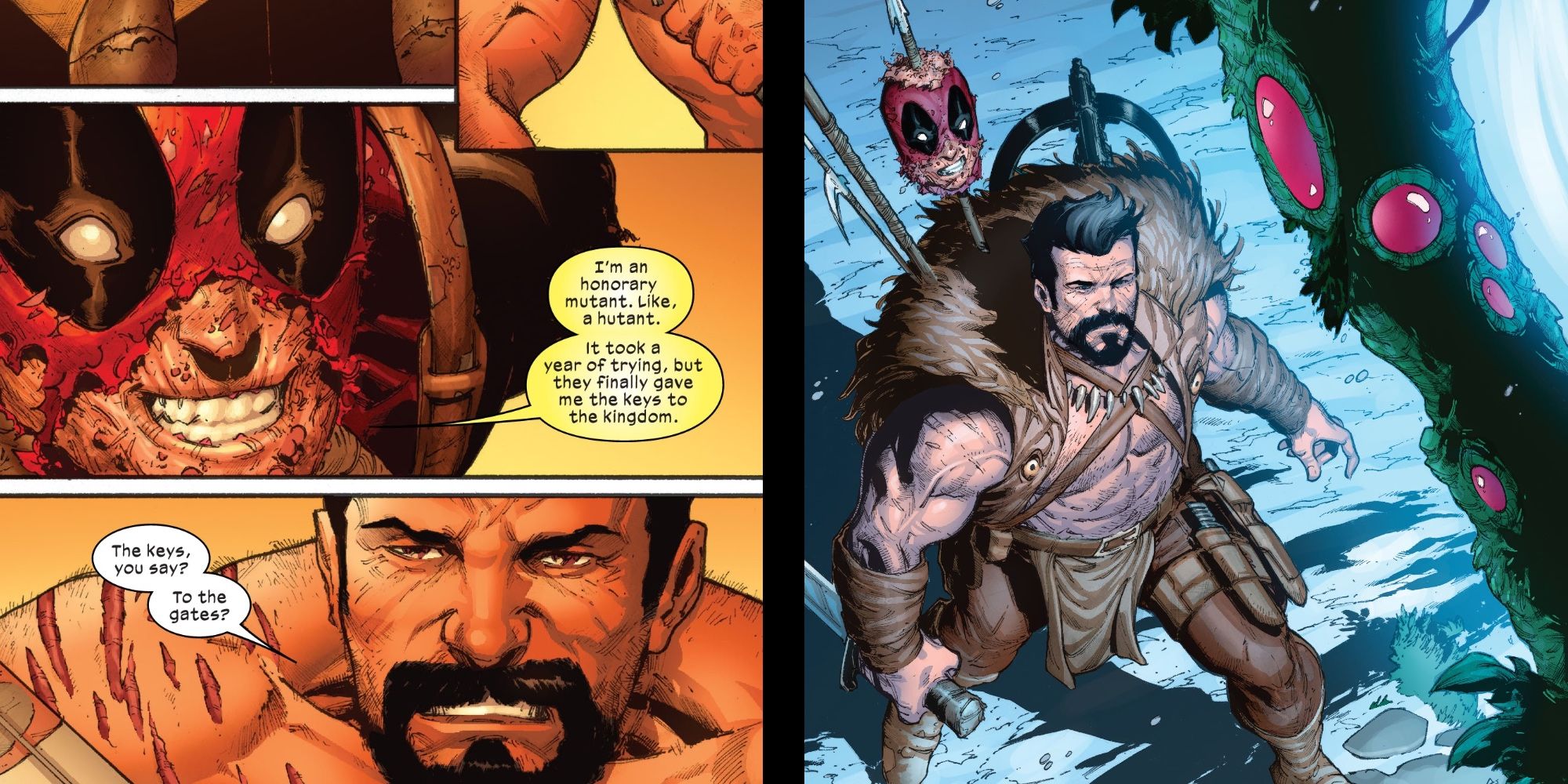 Kraven enfrentando os X-Men de Krakoa com Deadpool