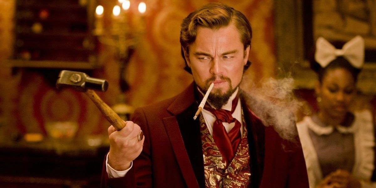 Calvin Candie holds a hammer in Django Unchained