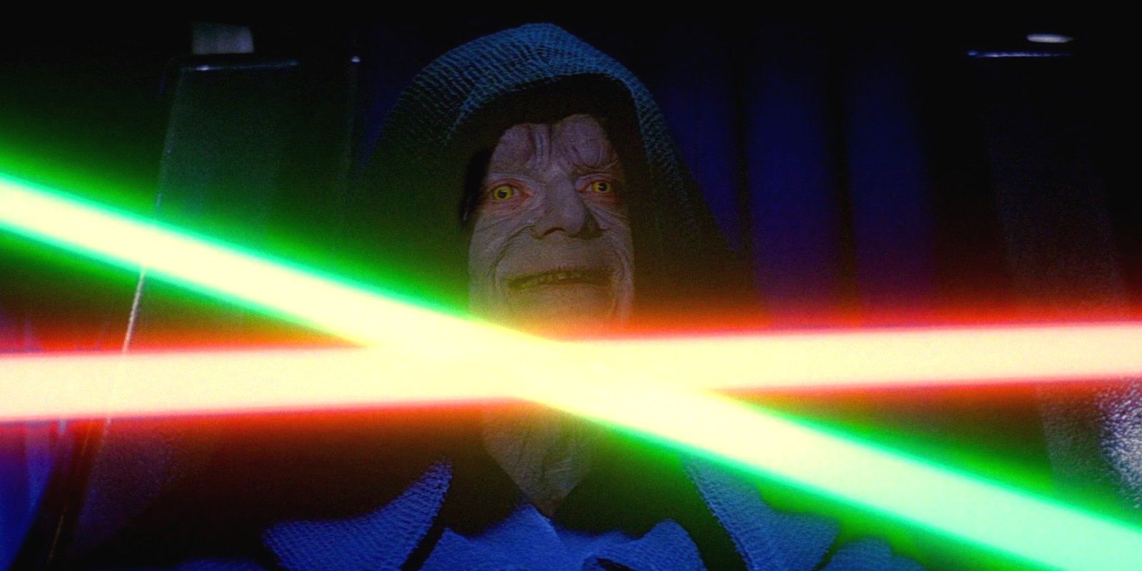 Sabres de luz se chocam contra o Imperador em O Retorno de Jedi