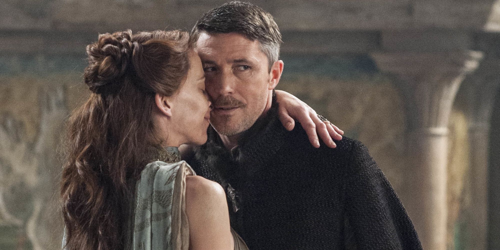 Littlefinger and Lysa Arryn hugging in Game of Thrones