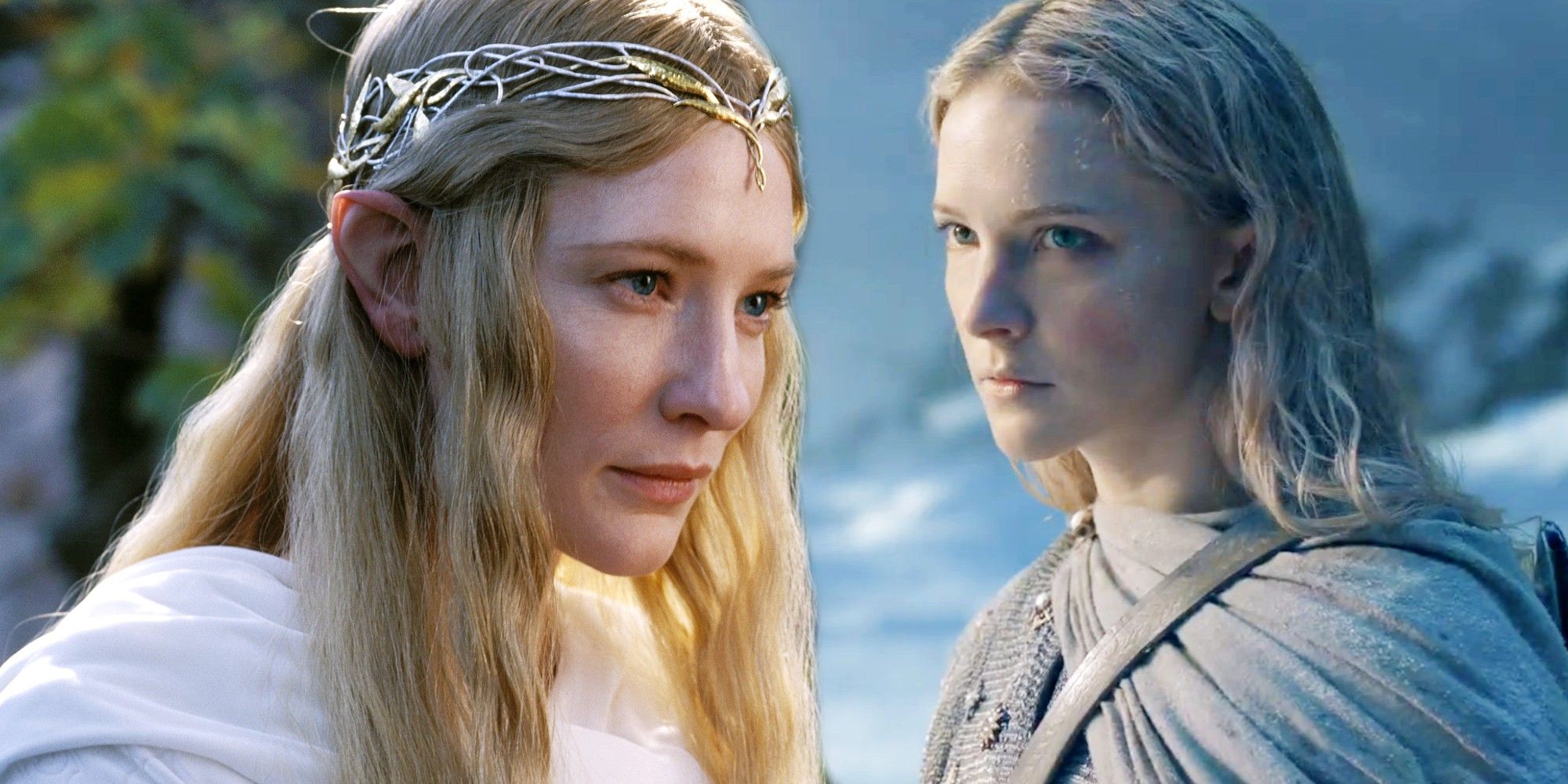 Senhor dos Anéis Os Anéis do Poder Cate Blanchett e Morfydd Clark como Galadriel