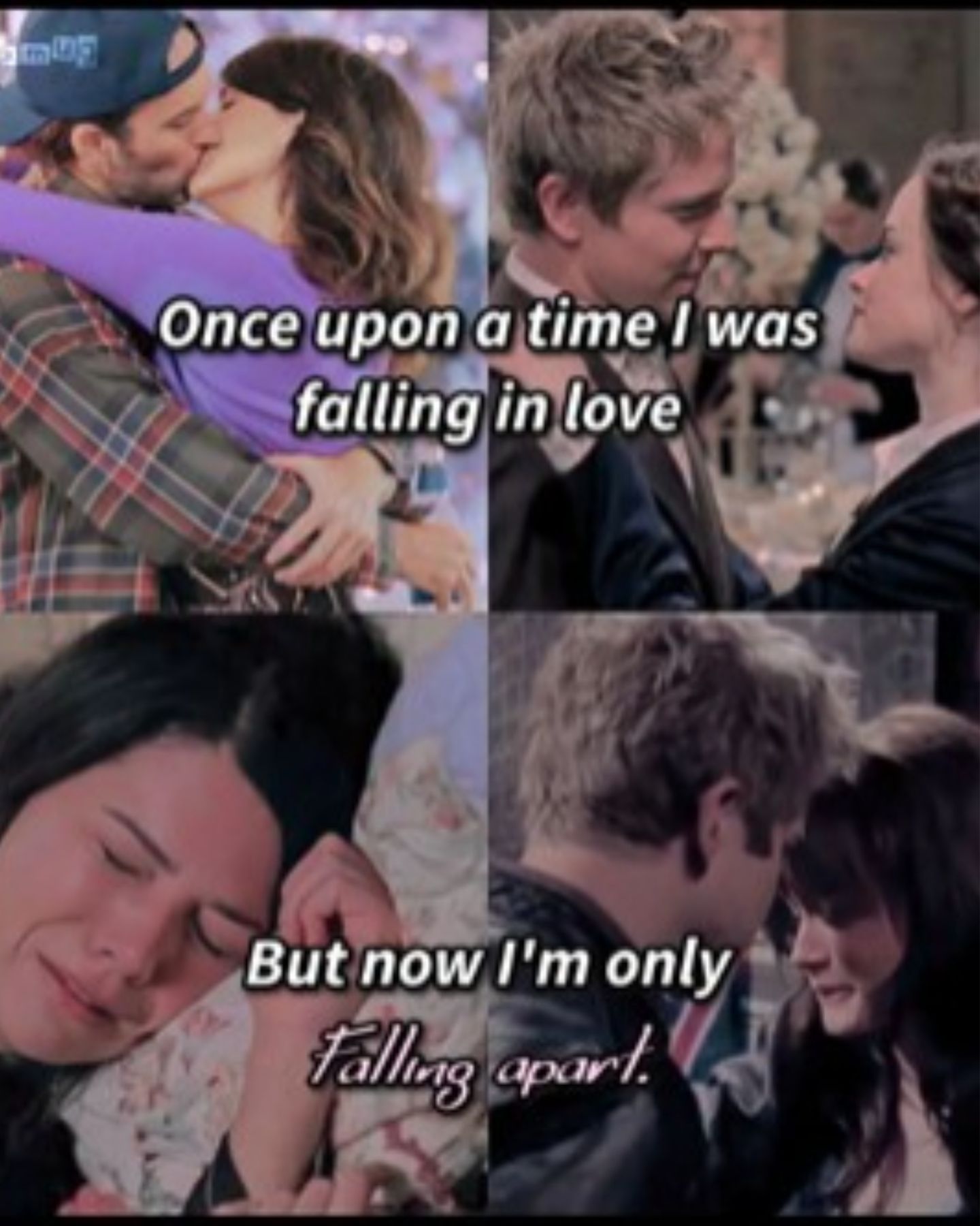 Meme about Lorelei and Rory being heartbroken in Gilmore Girls. 