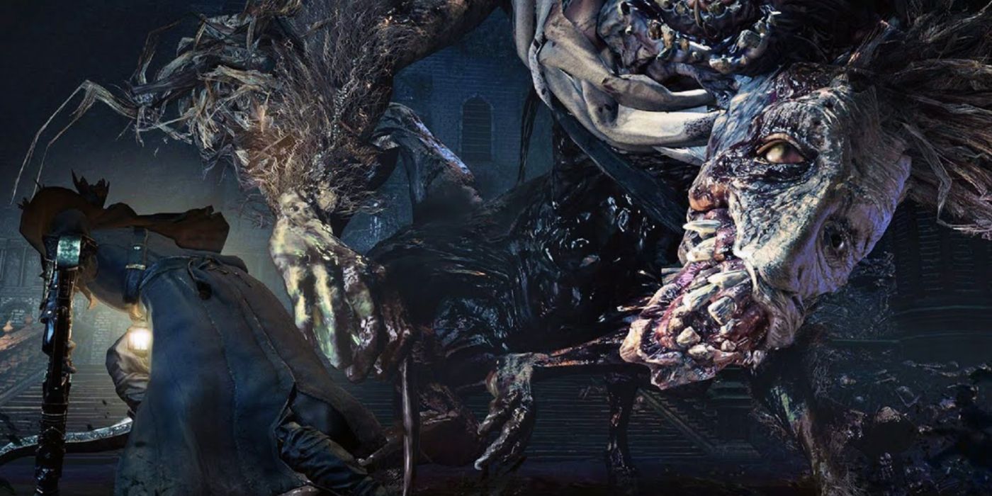 The Hunter evading the horrific Ludwig, the Accursed & Holy Blade in Bloodborne.
