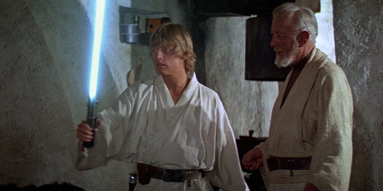 Luke and Ben Kenobi on Tatooine in Star Wars