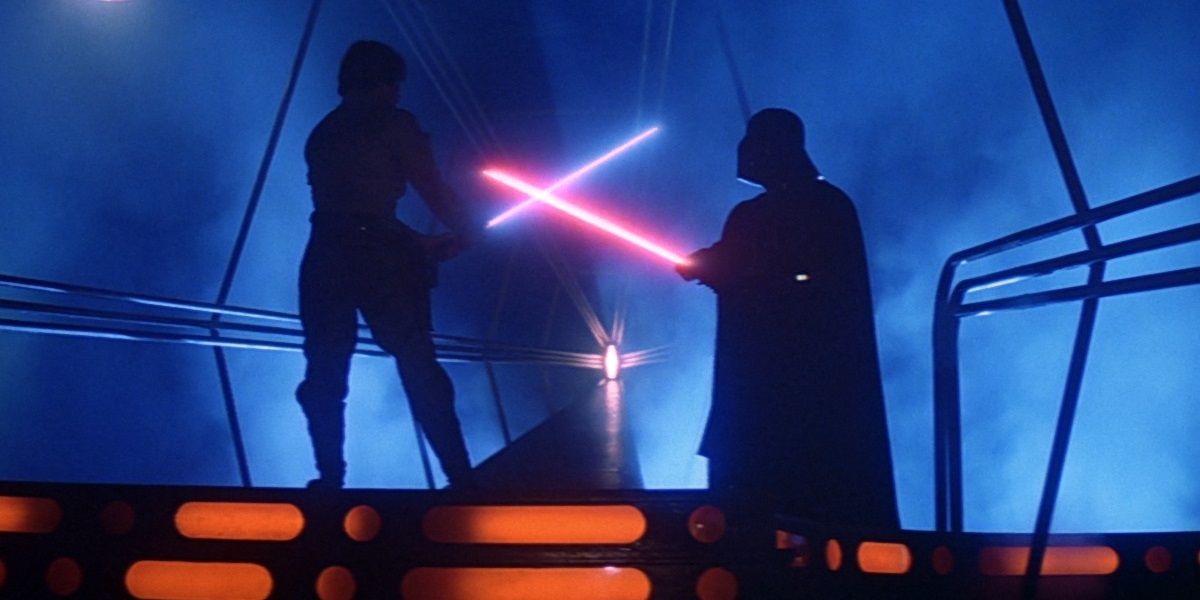 Luke and Vader clash lightsabers in The Empire Strikes Back