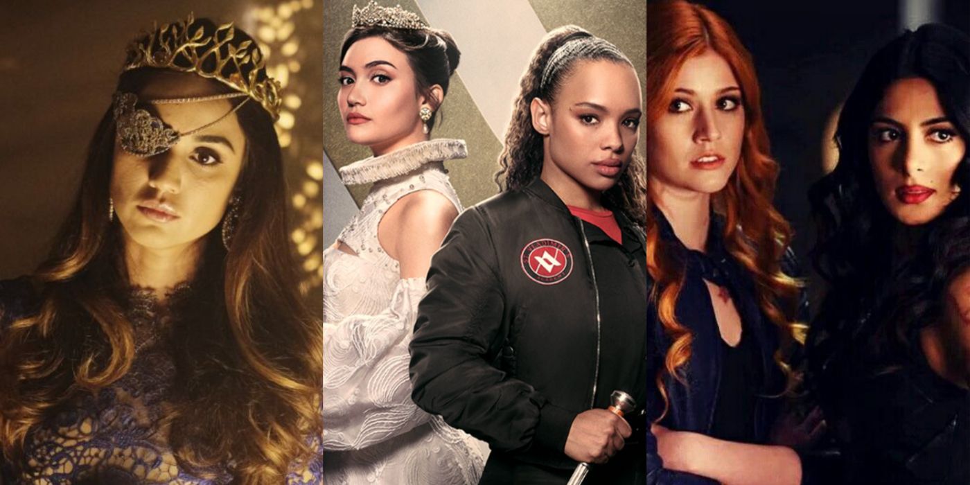 A split image features Margo in The Magicians, Lissa and Rose in Vampire Academy, and Clary and Isabel in Shadowhunters