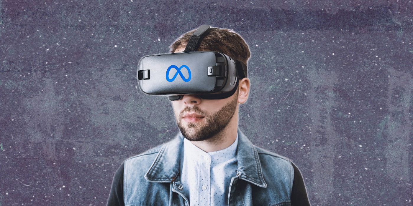 Man wearning VR headset with Meta logo