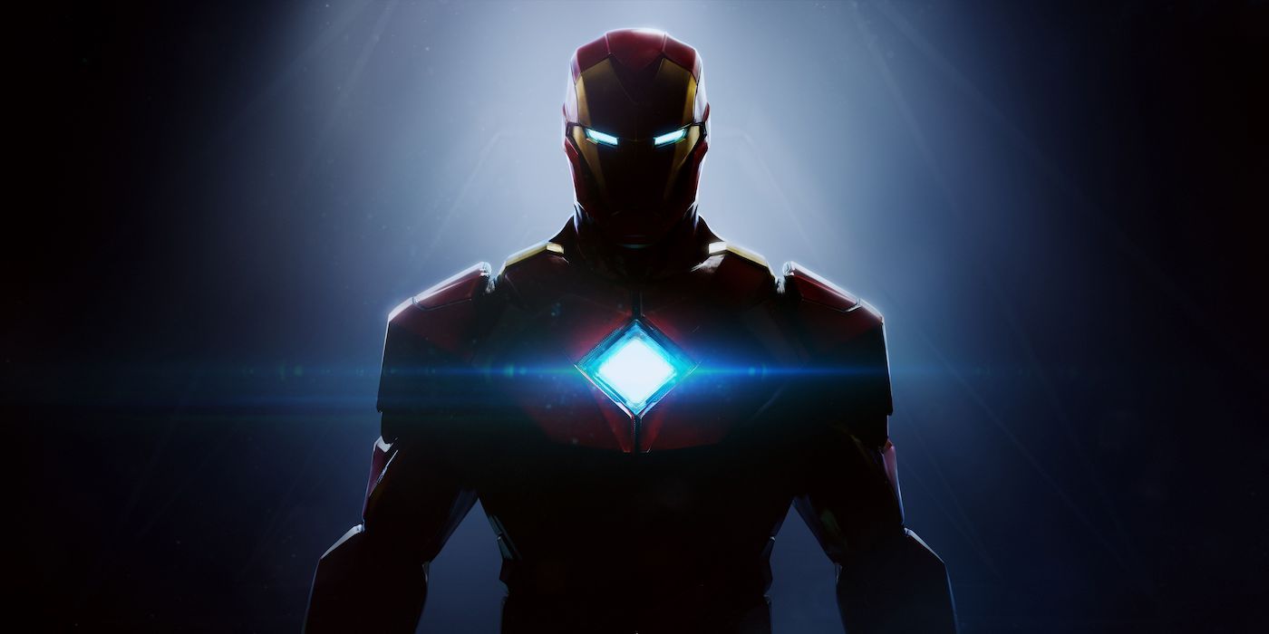Marvel EA Iron Man game reveal image showing an Iron Man suit with a glowing Arc Reactor.