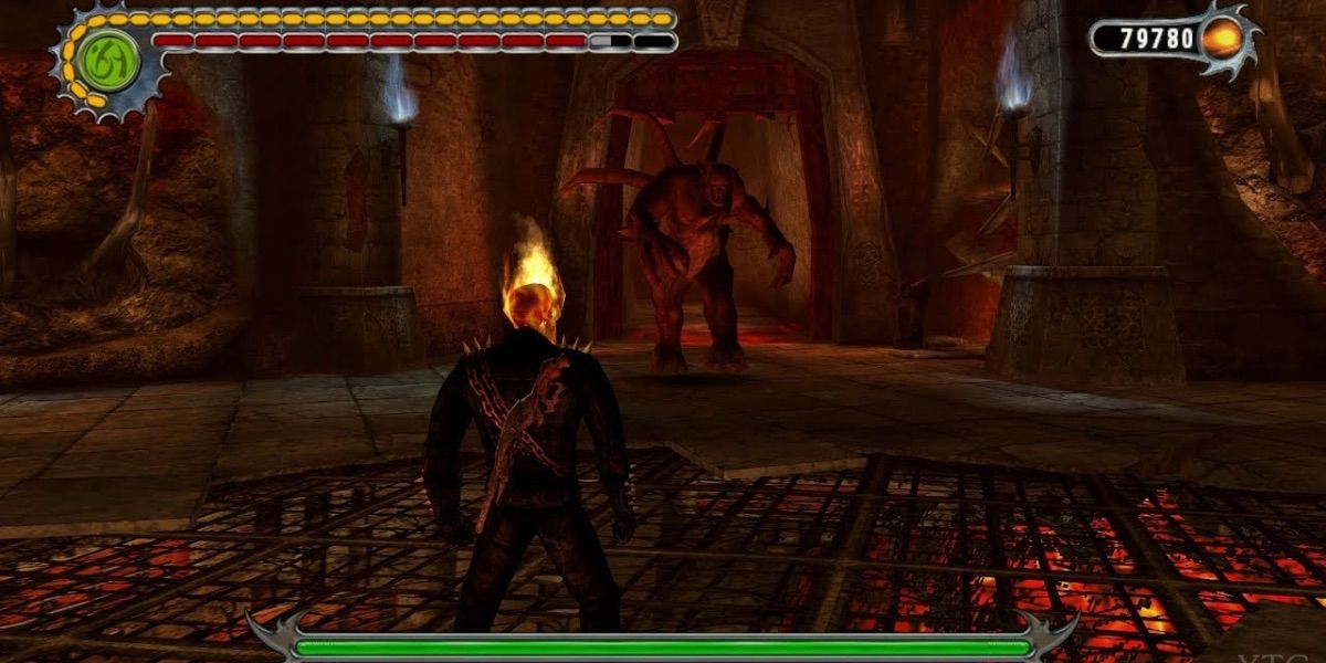 Ghost Rider stares down a villain from the video game