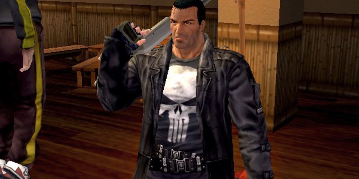 Frank Castle wields a gun in The Punisher video game