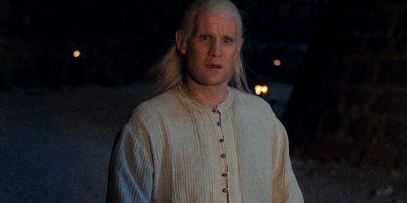 Matt Smith como Daemon Targaryen assistindo Laena morrer no episódio 6 de House of the Dragon