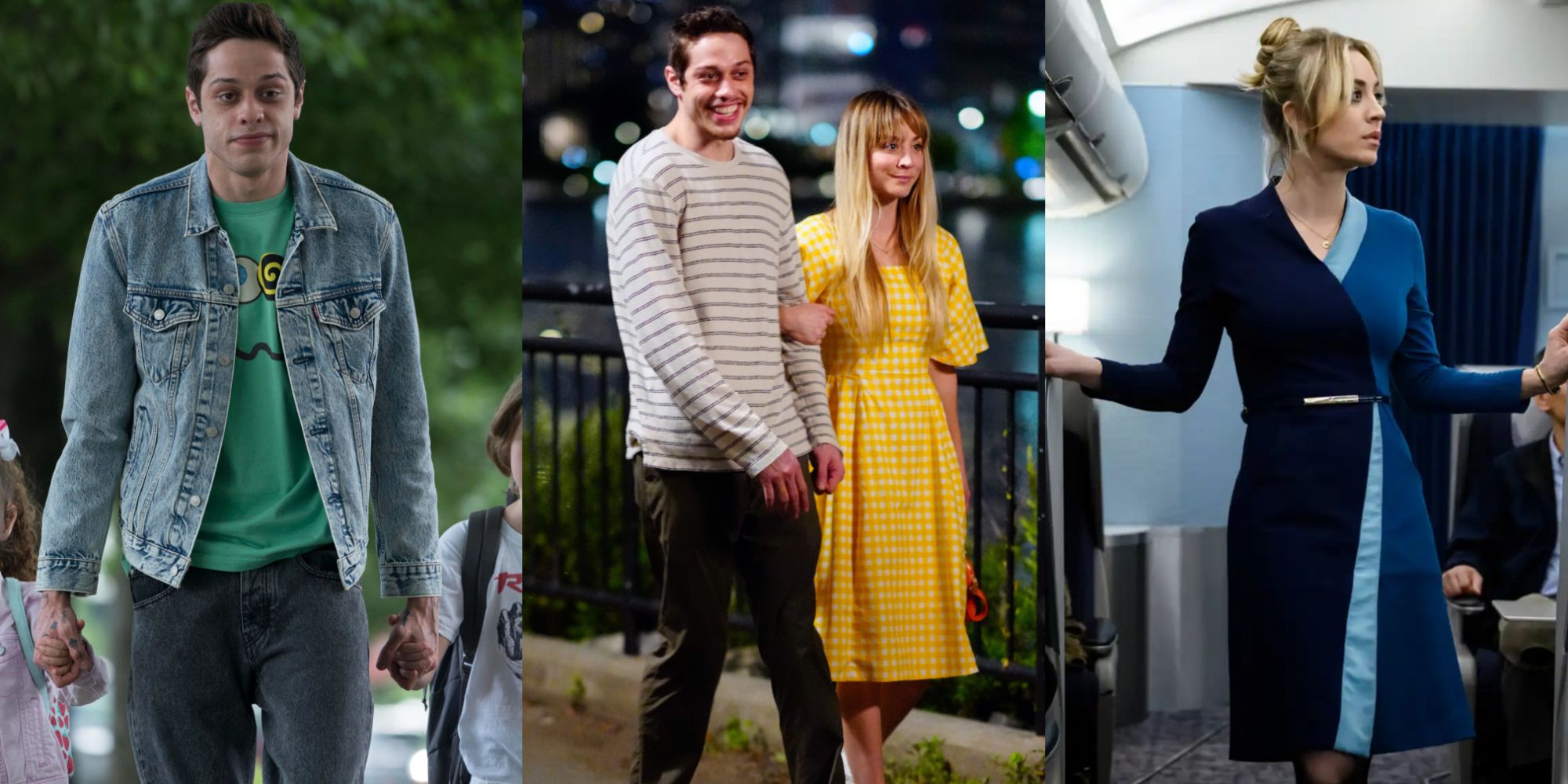 Split image of Pete Davidson, Kaley Cuoco and Pete Davidson, and Kaley Cuoco
