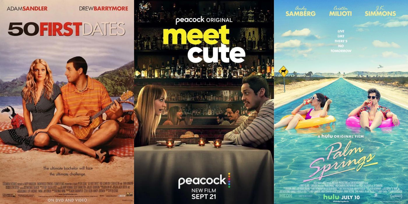 Split Image: 50 First Dates, Meet Cute, and Palm Springs movie posters