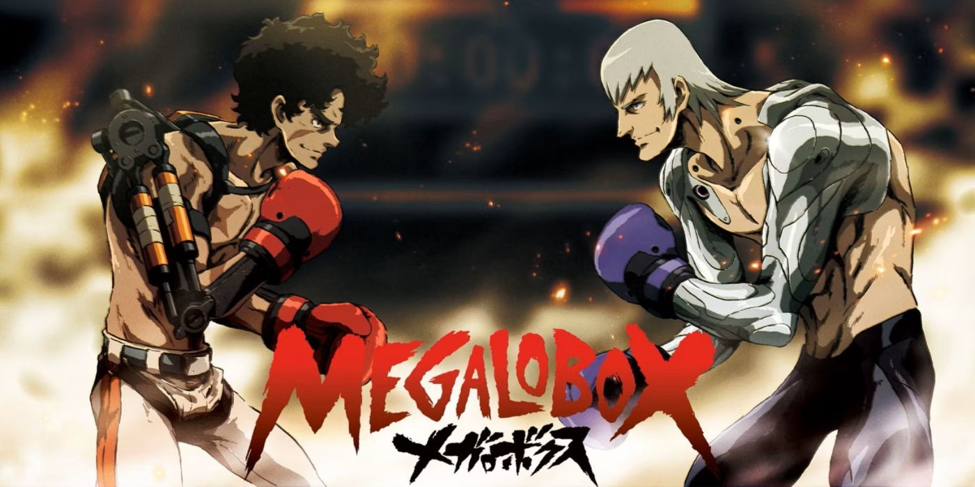 Megalobox anime key art featuring Joe and Yuri boxing.