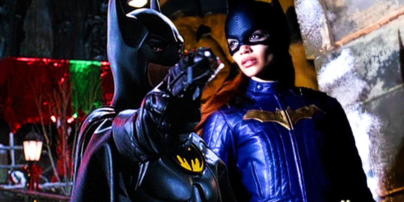 Michael Keaton as Batman in Batman Returns and Leslie Grace as Batgirl in Batgirl