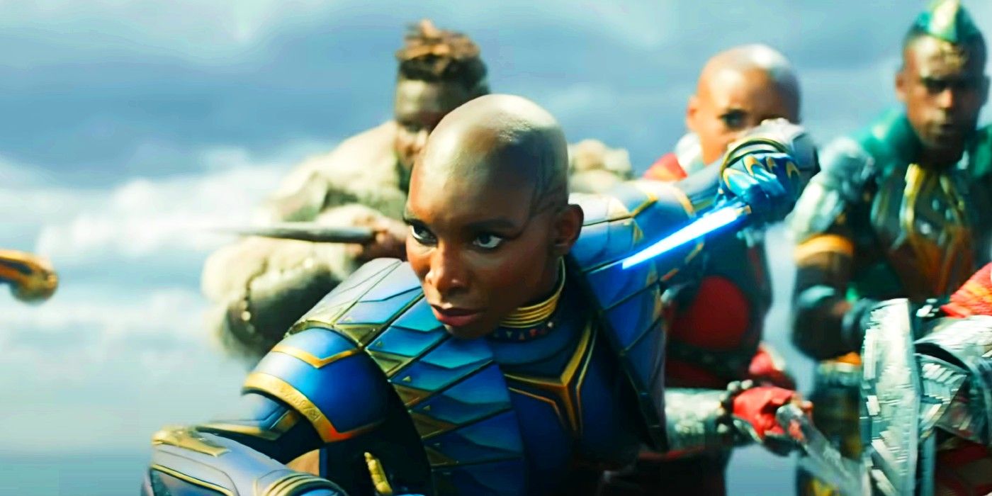 Michaela Coel's character preparing to fight in Black Panther: Wakanda Forever.