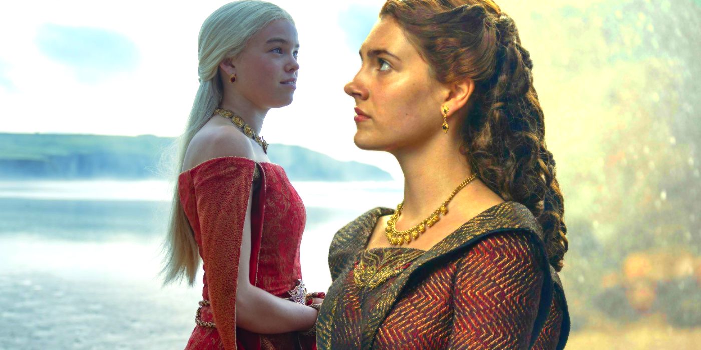 Milly Alcock como Rhaenyra Targaryen e Emily Carey como Alicent Hightower em House of the Dragon temporada 1, episódio 5