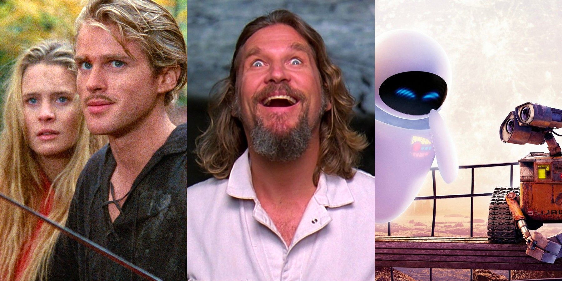 Split image: Scenes from The Princess Bride, The Big Lebowski, and WALL-E.