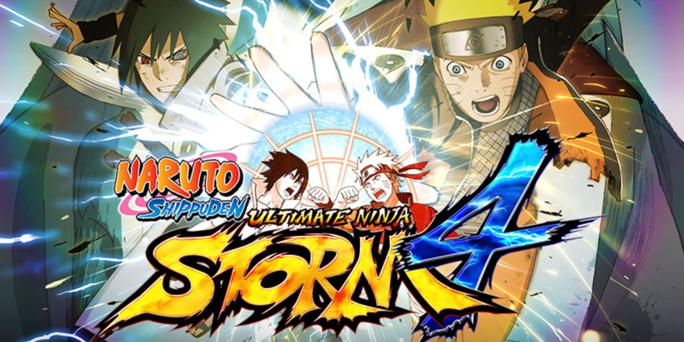 Naruto Shippuden: Ultimate Ninja Storm 4 arte chave com Sasuke e Naruto em ação.