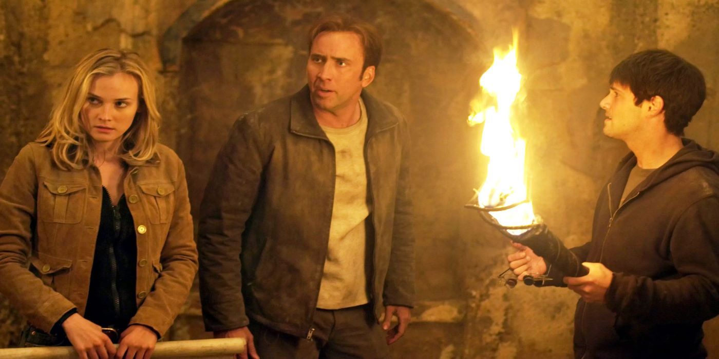 Nicolas Cage, Diane Kruger, and Justin Bartha in a scene from National Treasure.