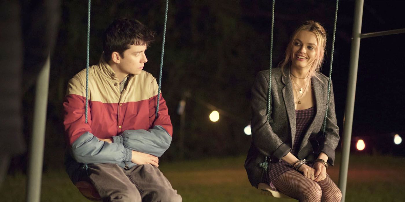 Maeve and Otis sit on swings in Sex Education