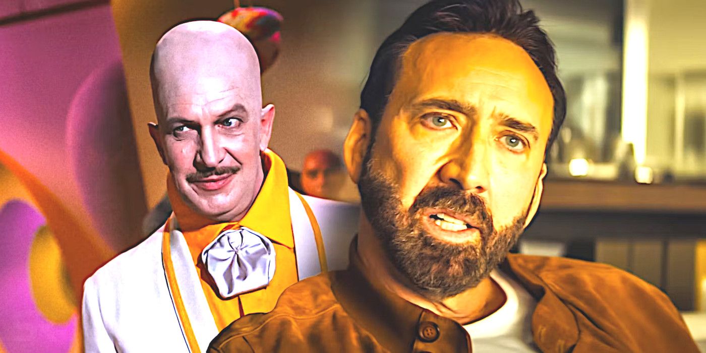 Nicolas Cage and Vincent Price As Batman Villain Egghead in a mashup image